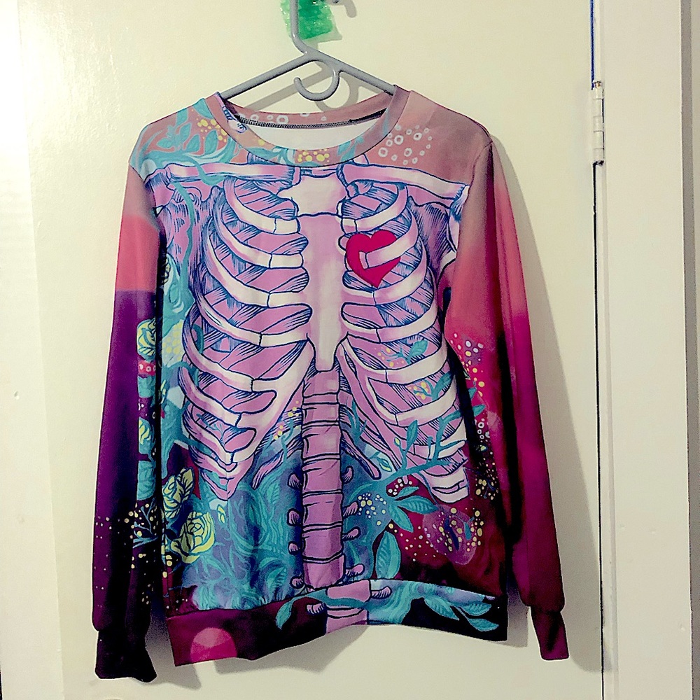 Skeleton Ribs Heart Polyester Sweater Jumper